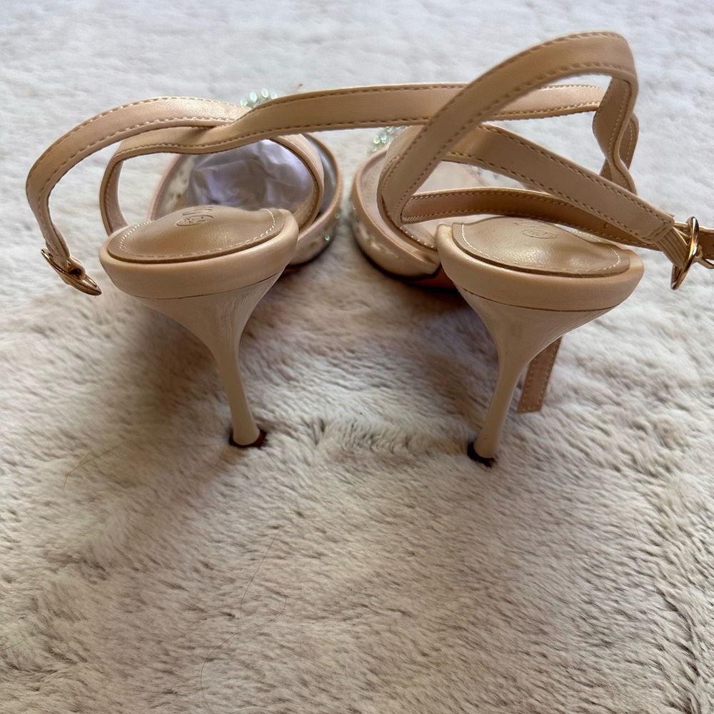 Nude Pointed Rhinestone Ankle-Strap Pumps - Picture 6 of 7